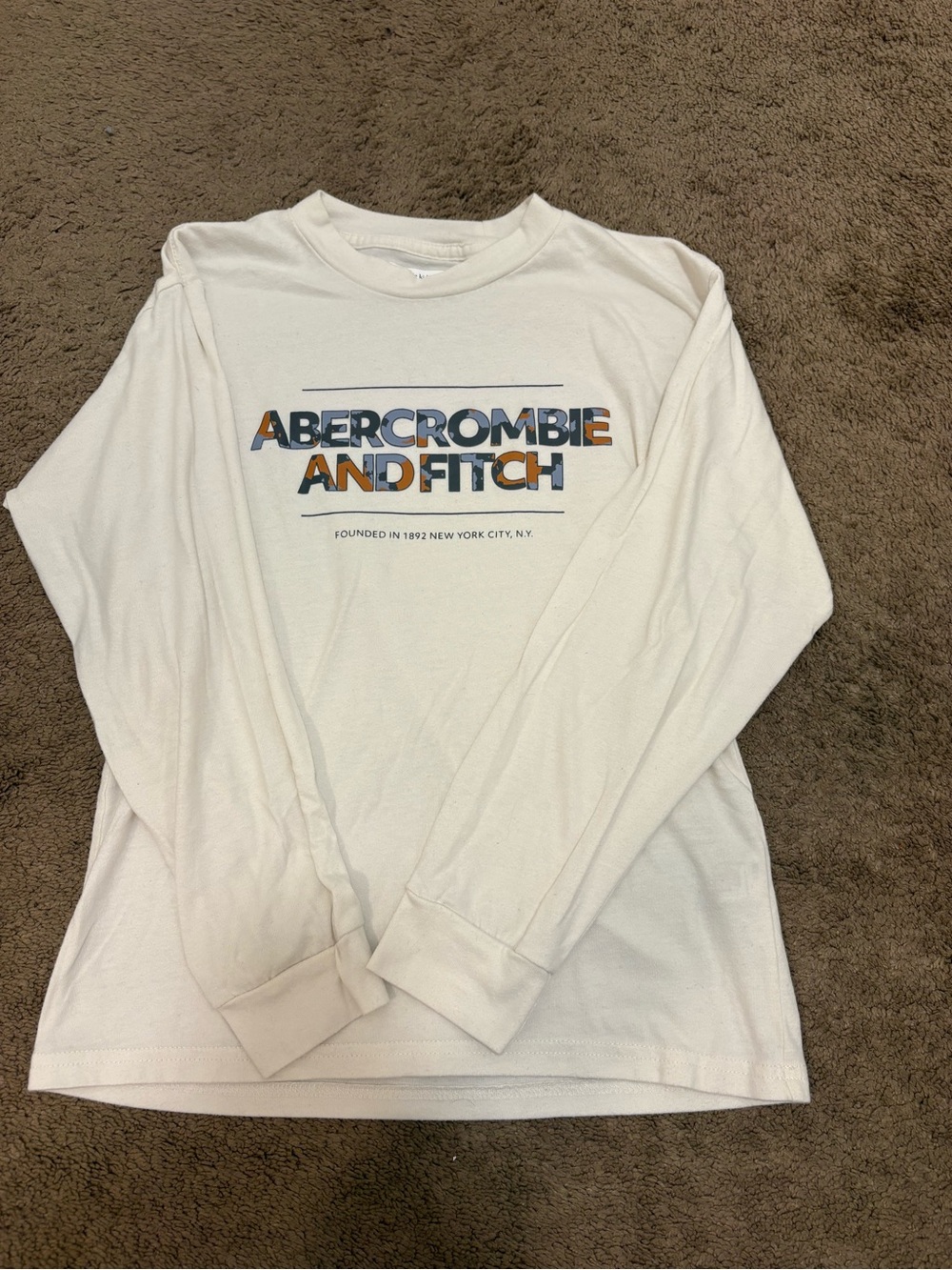 abercrombie kids White Long-Sleeve Logo Tee with Multicolor Print